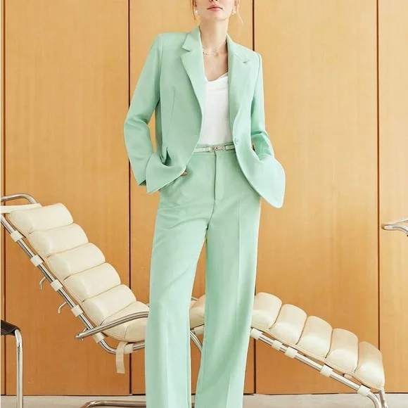 MOTF SHEIN STRUCTURED SINGLE BUTTON BLAZER Mint Green Size XS NWT - Picture 3 of 12